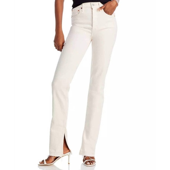 Re/Done 70s High Rise Skinny Boot Jeans 25 Vintage White Button Fly Minimalist - Picture 1 of 16